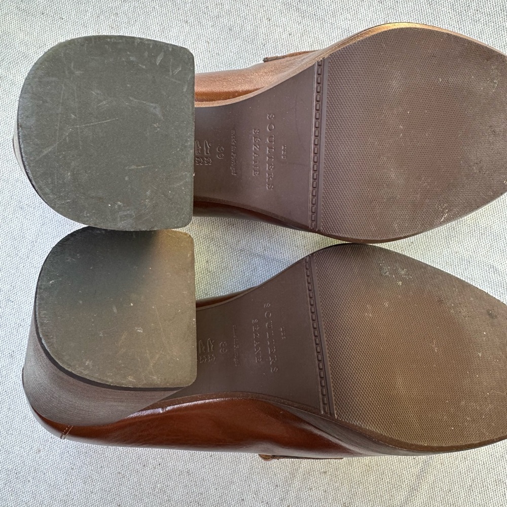 Sezane Two-Tone Brown and White Leather Block Heel Loafers - Picture 8 of 10